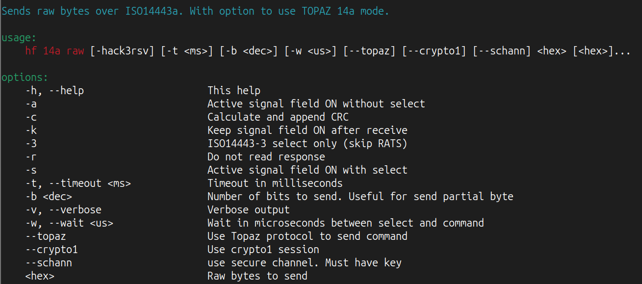 proxmark3 hf 14a raw help